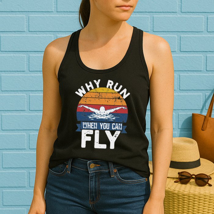 Why Run When You Can Fly Butterfly Stroke Swim Team Swimmi Womens Tank Top