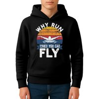 Why Run When You Can Fly Butterfly Stroke Swim Team Swimmi Kids Hoodie