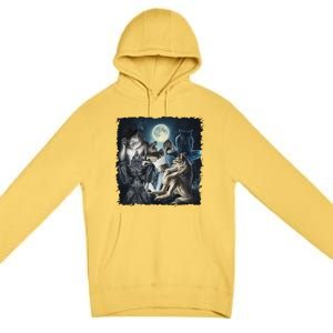 Wolf Ripping Werewolf Alpha Wolf Funny Oddly Meme Premium Pullover Hoodie