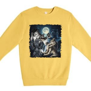 Wolf Ripping Werewolf Alpha Wolf Funny Oddly Meme Premium Crewneck Sweatshirt