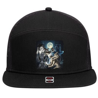 Wolf Ripping Werewolf Alpha Wolf Funny Oddly Meme 7 Panel Mesh Trucker Snapback Hat
