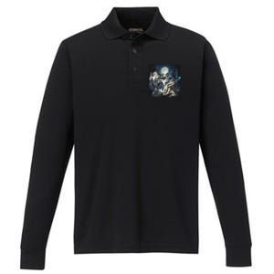 Wolf Ripping Werewolf Alpha Wolf Funny Oddly Meme Performance Long Sleeve Polo