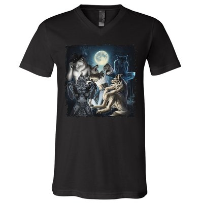Wolf Ripping Werewolf Alpha Wolf Funny Oddly Meme V-Neck T-Shirt
