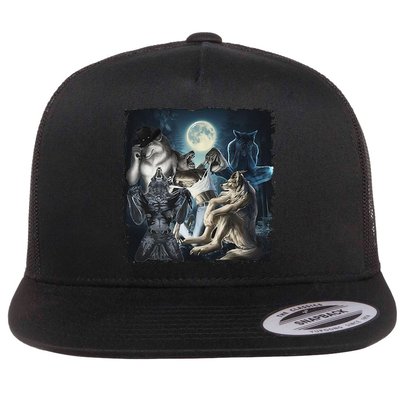 Wolf Ripping Werewolf Alpha Wolf Funny Oddly Meme Flatbill Hat