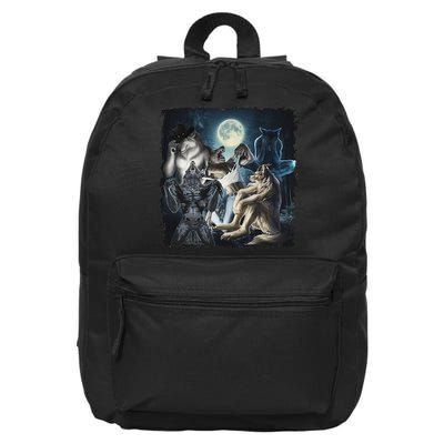 Wolf Ripping Werewolf Alpha Wolf Funny Oddly Meme 16 in Basic Backpack