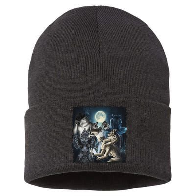 Wolf Ripping Werewolf Alpha Wolf Funny Oddly Meme Sustainable Knit Beanie