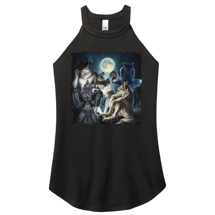 Wolf Ripping Werewolf Alpha Wolf Funny Oddly Meme Women's Perfect Tri Rocker Tank