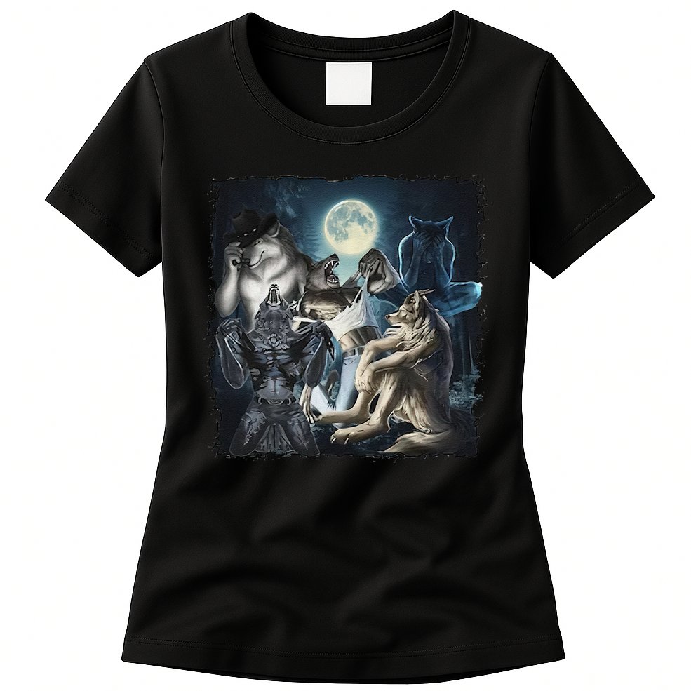 Wolf Ripping Werewolf Alpha Wolf Funny Oddly Meme Womens T-Shirt