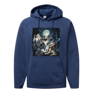 Wolf Ripping Werewolf Alpha Wolf Funny Oddly Meme Performance Fleece Hoodie