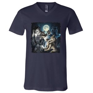 Wolf Ripping Werewolf Alpha Wolf Funny Oddly Meme V-Neck T-Shirt