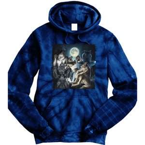 Wolf Ripping Werewolf Alpha Wolf Funny Oddly Meme Tie Dye Hoodie