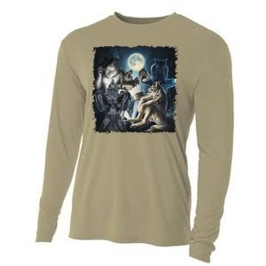 Wolf Ripping Werewolf Alpha Wolf Funny Oddly Meme Cooling Performance Long Sleeve Crew