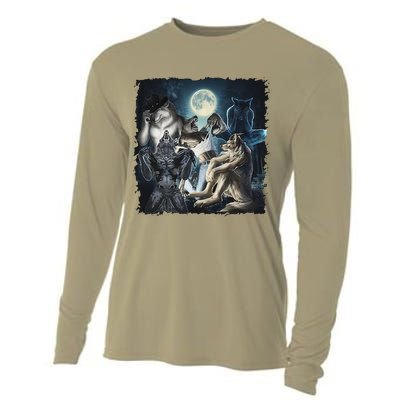 Wolf Ripping Werewolf Alpha Wolf Funny Oddly Meme Cooling Performance Long Sleeve Crew
