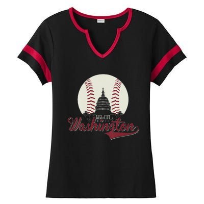 Womens Retro Washington DC Baseball National Mall Silhouette Sport Ladies Halftime Notch Neck Tee