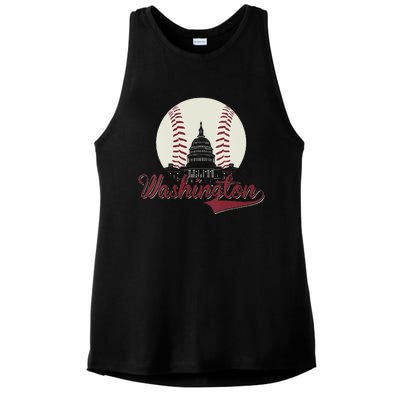 Womens Retro Washington DC Baseball National Mall Silhouette Sport Ladies PosiCharge Tri-Blend Wicking Tank