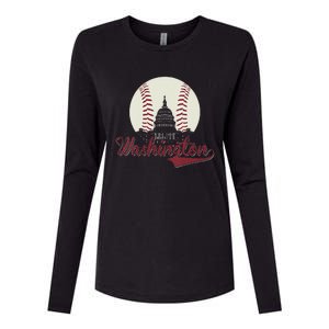 Womens Retro Washington DC Baseball National Mall Silhouette Sport Womens Cotton Relaxed Long Sleeve T-Shirt