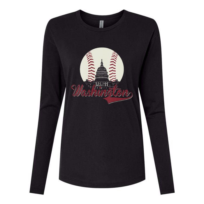 Womens Retro Washington DC Baseball National Mall Silhouette Sport Womens Cotton Relaxed Long Sleeve T-Shirt