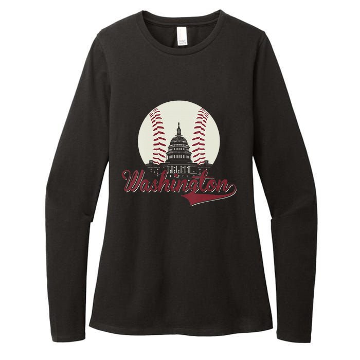 Womens Retro Washington DC Baseball National Mall Silhouette Sport Womens CVC Long Sleeve Shirt