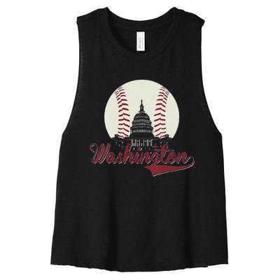 Womens Retro Washington DC Baseball National Mall Silhouette Sport Women's Racerback Cropped Tank