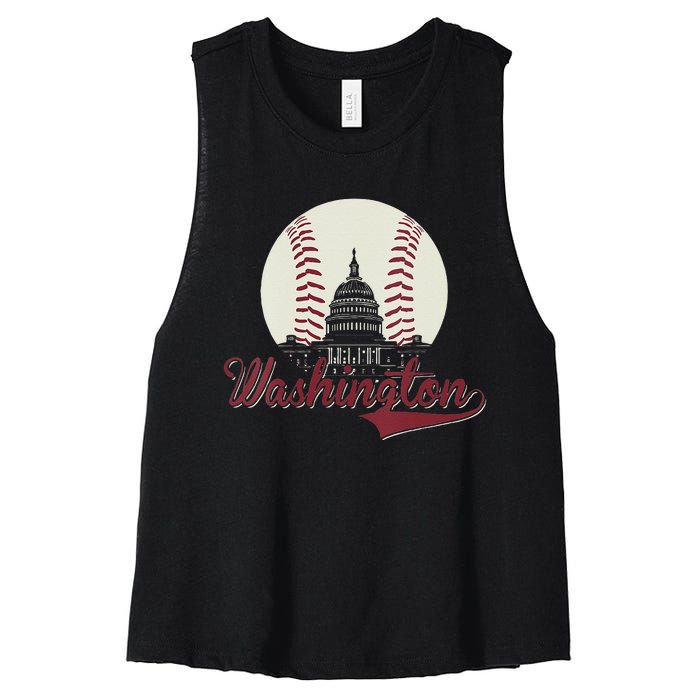 Womens Retro Washington DC Baseball National Mall Silhouette Sport Women's Racerback Cropped Tank