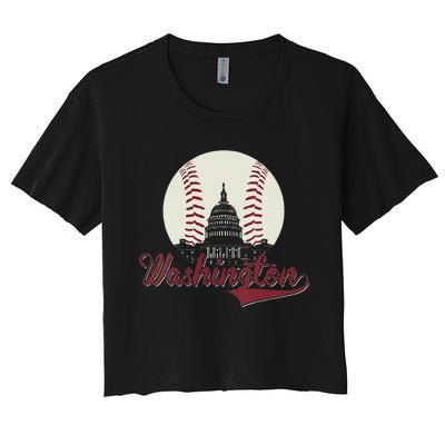 Womens Retro Washington DC Baseball National Mall Silhouette Sport Women's Crop Top Tee