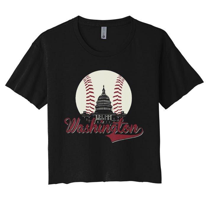 Womens Retro Washington DC Baseball National Mall Silhouette Sport Women's Crop Top Tee