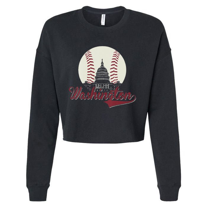 Womens Retro Washington DC Baseball National Mall Silhouette Sport Cropped Pullover Crew