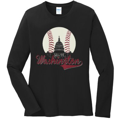 Womens Retro Washington DC Baseball National Mall Silhouette Sport Ladies Long Sleeve Shirt