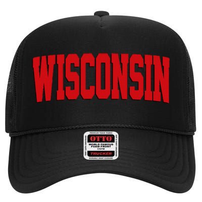 Wisconsin Red High Crown Mesh Back Trucker Hat