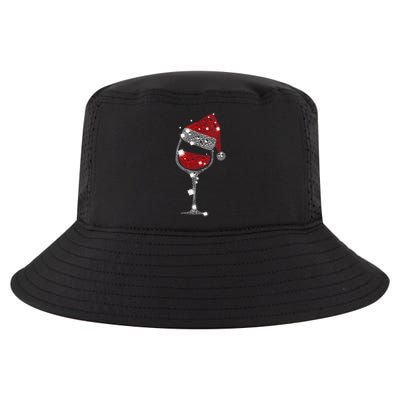 Womens Red Wine Glass Christmas Tee Funny Santa Hat Xmas Gift VNeck TShirt Cool Comfort Performance Bucket Hat