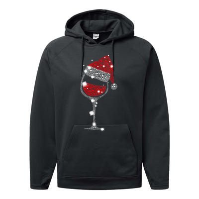 Womens Red Wine Glass Christmas Tee Funny Santa Hat Xmas Gift VNeck TShirt Performance Fleece Hoodie