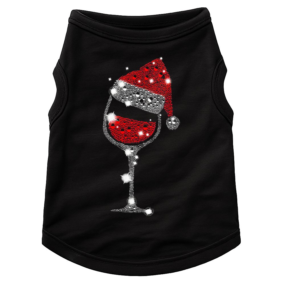 Womens Red Wine Glass Christmas Tee Funny Santa Hat Xmas Gift VNeck TShirt Doggie Tank