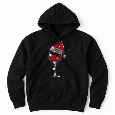 Womens Red Wine Glass Christmas Tee Funny Santa Hat Xmas Gift VNeck TShirt Hoodie