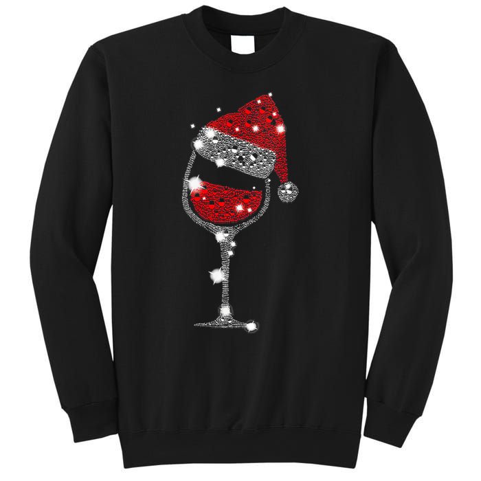 Womens Red Wine Glass Christmas Tee Funny Santa Hat Xmas Gift VNeck TShirt Sweatshirt