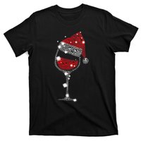 Womens Red Wine Glass Christmas Tee Funny Santa Hat Xmas Gift VNeck TShirt T-Shirt