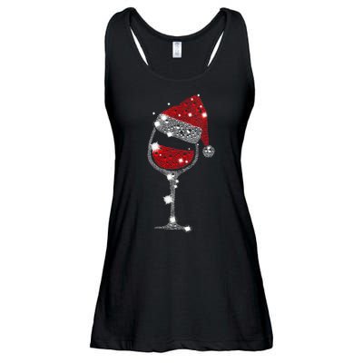 Womens Red Wine Glass Christmas Tee Funny Santa Hat Xmas Gift VNeck TShirt Ladies Essential Flowy Tank
