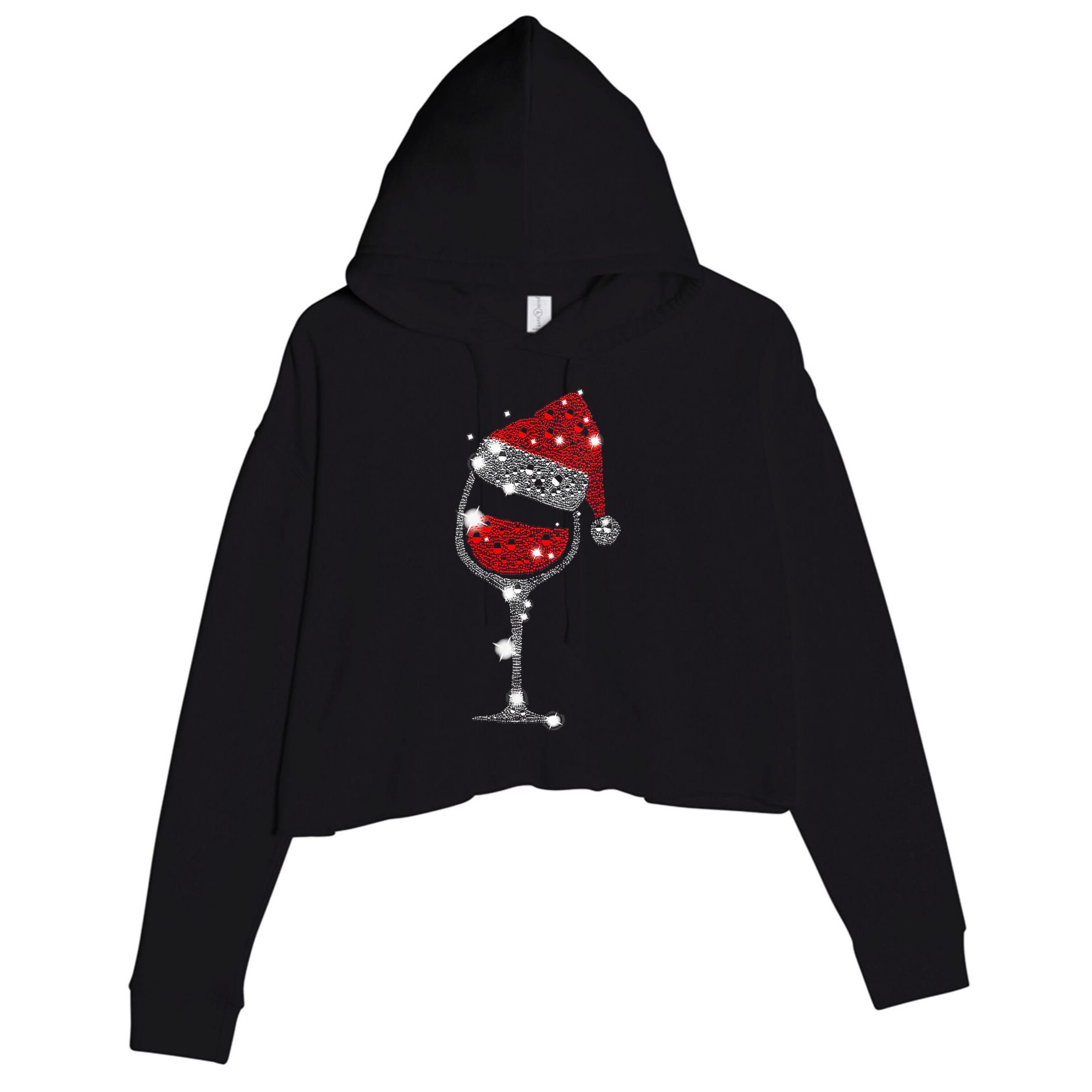 Womens Red Wine Glass Christmas Tee Funny Santa Hat Xmas Gift VNeck TShirt Crop Fleece Hoodie