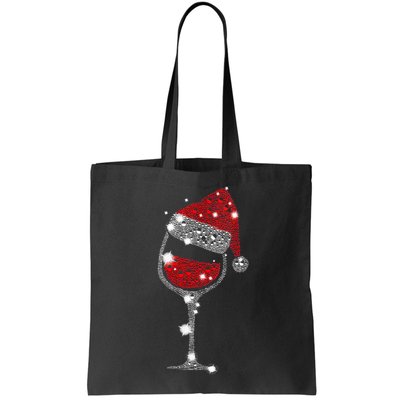 Womens Red Wine Glass Christmas Tee Funny Santa Hat Xmas Gift VNeck TShirt Bag
