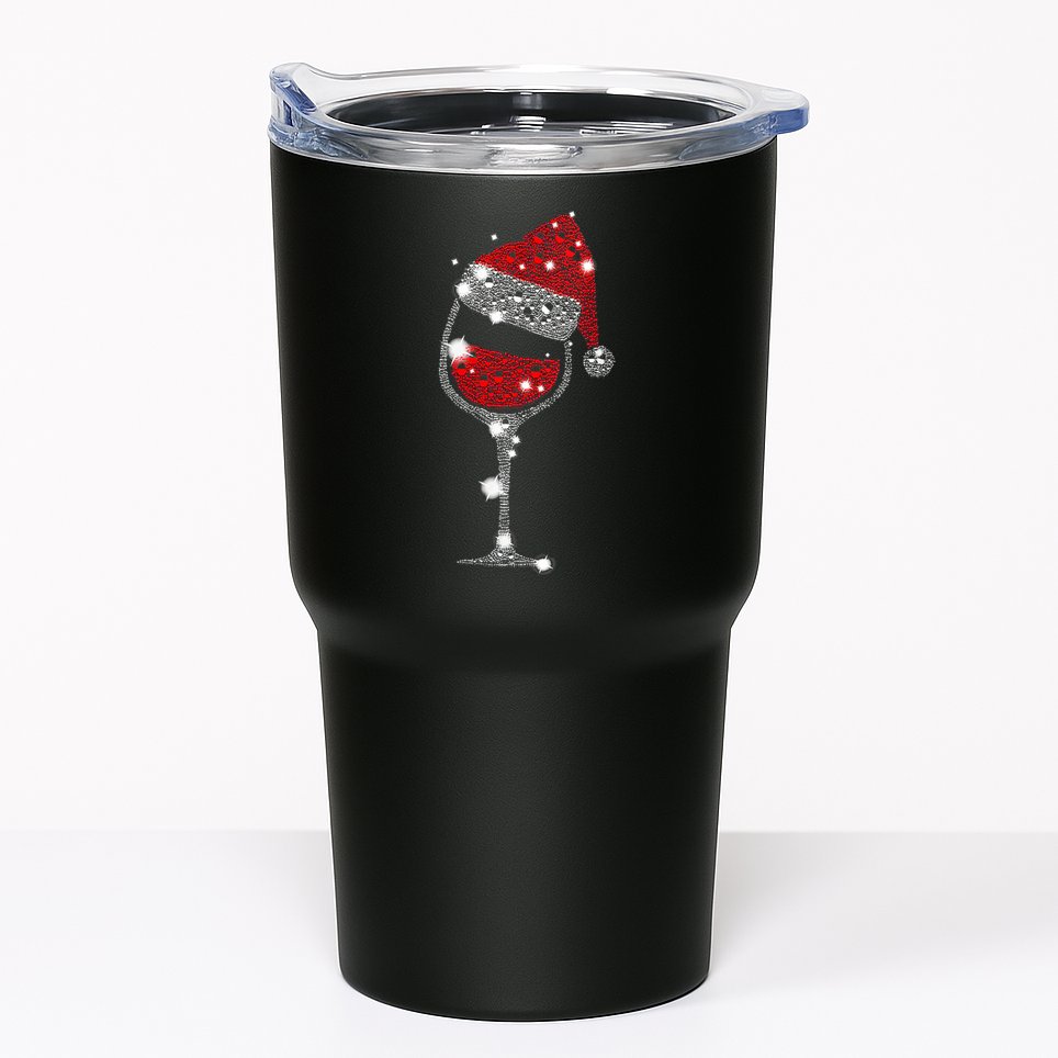 Womens Red Wine Glass Christmas Tee Funny Santa Hat Xmas Gift VNeck TShirt Tumbler