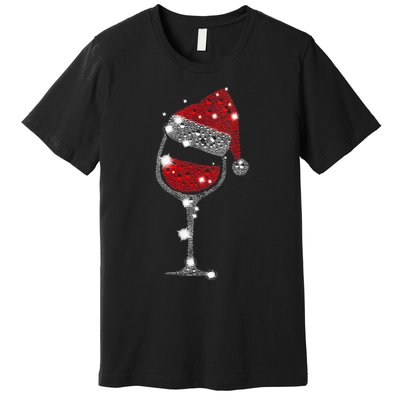 Womens Red Wine Glass Christmas Tee Funny Santa Hat Xmas Gift VNeck TShirt Premium T-Shirt