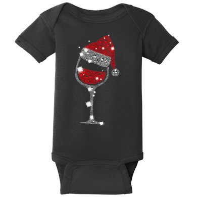 Womens Red Wine Glass Christmas Tee Funny Santa Hat Xmas Gift VNeck TShirt Baby Bodysuit