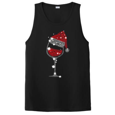 Womens Red Wine Glass Christmas Tee Funny Santa Hat Xmas Gift VNeck TShirt PosiCharge Competitor Tank