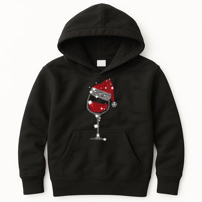 Womens Red Wine Glass Christmas Tee Funny Santa Hat Xmas Gift VNeck TShirt Kids Hoodie