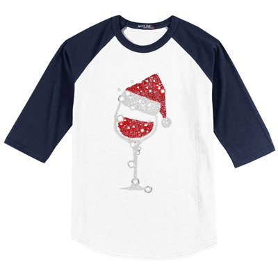 Womens Red Wine Glass Christmas Tee Funny Santa Hat Xmas Gift VNeck TShirt Baseball Sleeve Shirt