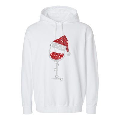 Womens Red Wine Glass Christmas Tee Funny Santa Hat Xmas Gift VNeck TShirt Garment-Dyed Fleece Hoodie