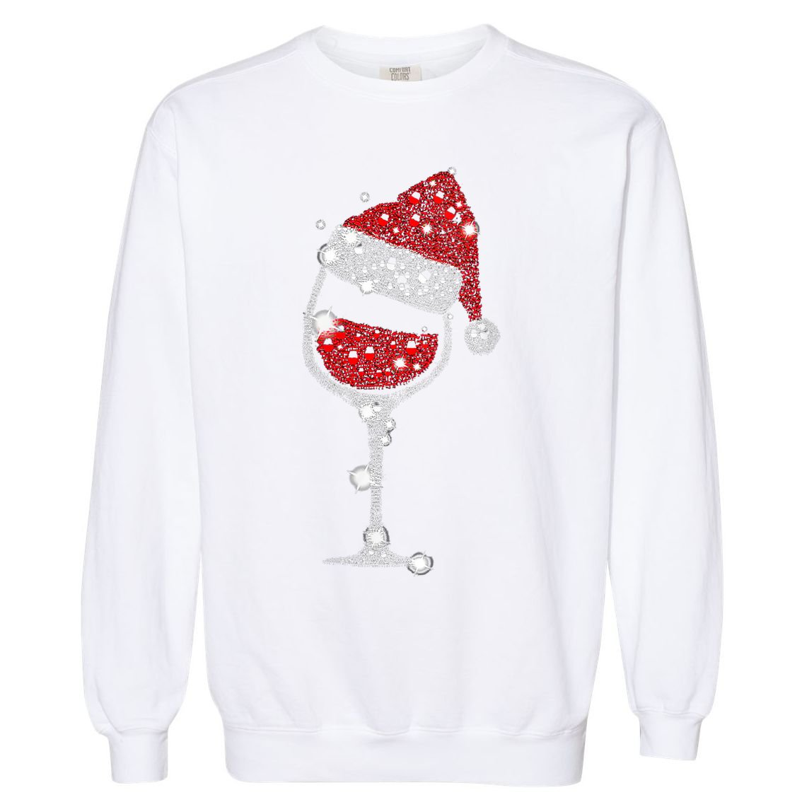 Womens Red Wine Glass Christmas Tee Funny Santa Hat Xmas Gift VNeck TShirt Garment-Dyed Sweatshirt