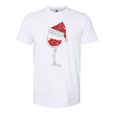 Womens Red Wine Glass Christmas Tee Funny Santa Hat Xmas Gift VNeck TShirt Softstyle CVC T-Shirt