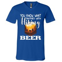 What Rhymes With Hiking Beer Fathers Day Ing And Hiking Gift V-Neck T-Shirt