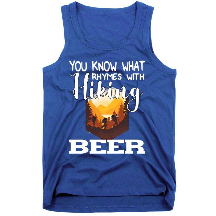 What Rhymes With Hiking Beer Fathers Day Ing And Hiking Gift Tank Top