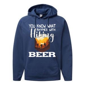 What Rhymes With Hiking Beer Fathers Day Ing And Hiking Gift Performance Fleece Hoodie